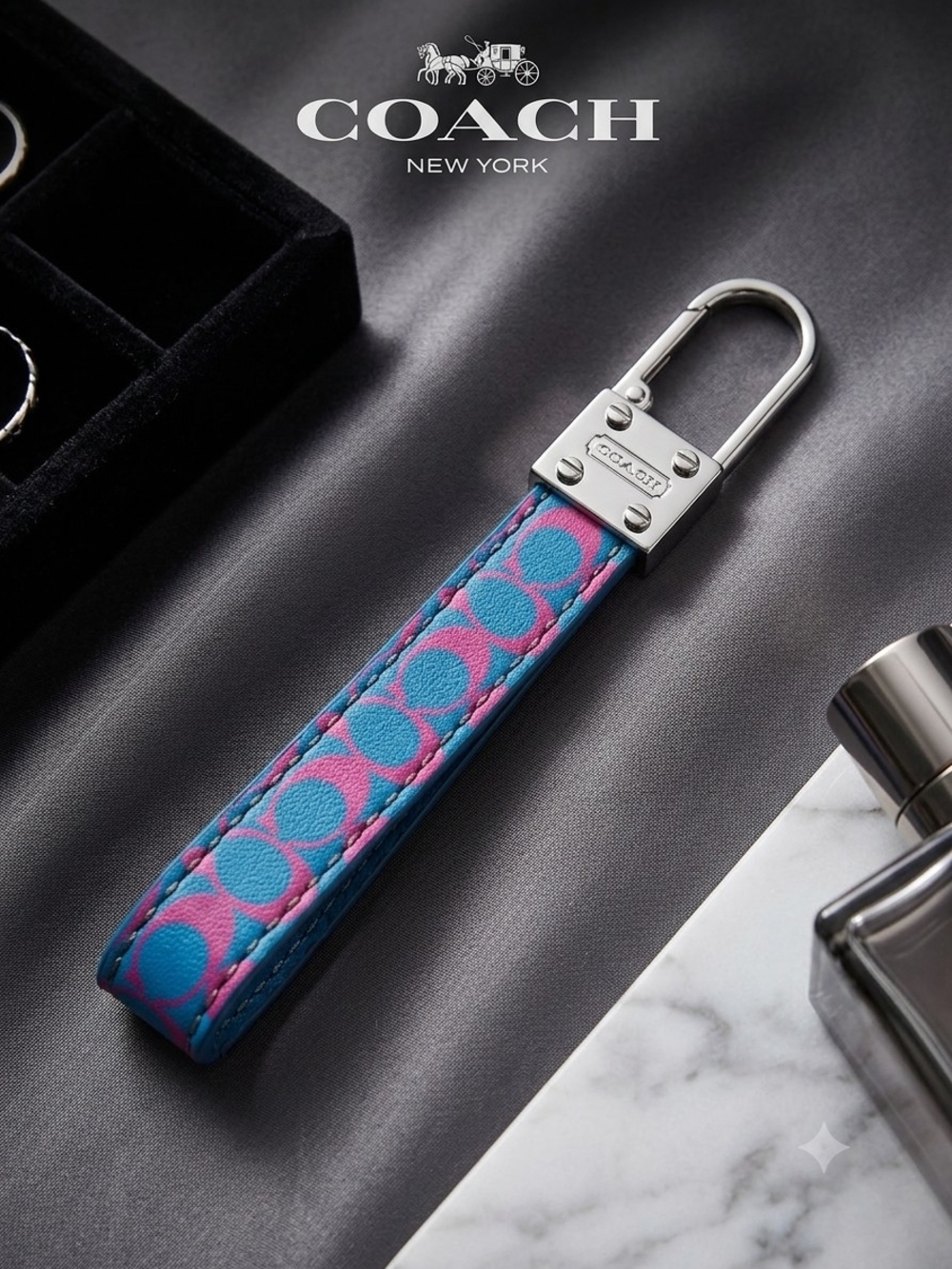 Coach Blue & Pink Signature Leather Key Holder